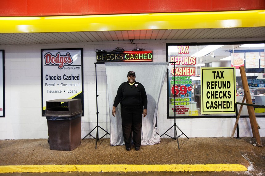 Clarissa Brown, 25, fried-chicken waitress, Dodge's Quick Cash store, Arkansas (Photograph courtesy: ©Mark Chilvers 2013)