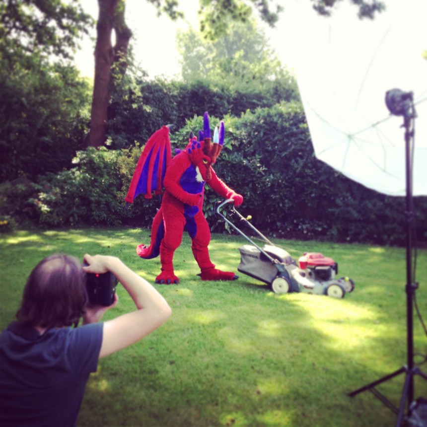 Saethwr the dragon mowing the lawn ( Picture: Matt Writtle )